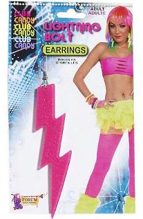 Pink Lightning Bolt Earrings for 80s Costume