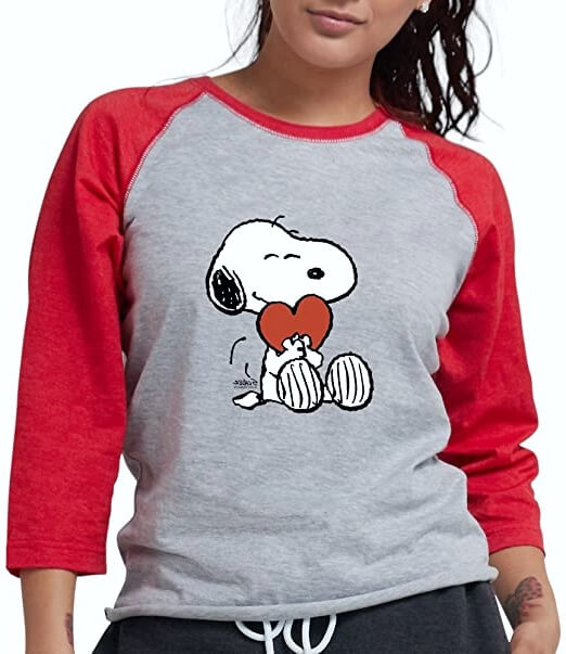 Snoopy Loveheart Baseball T Shirt for Women